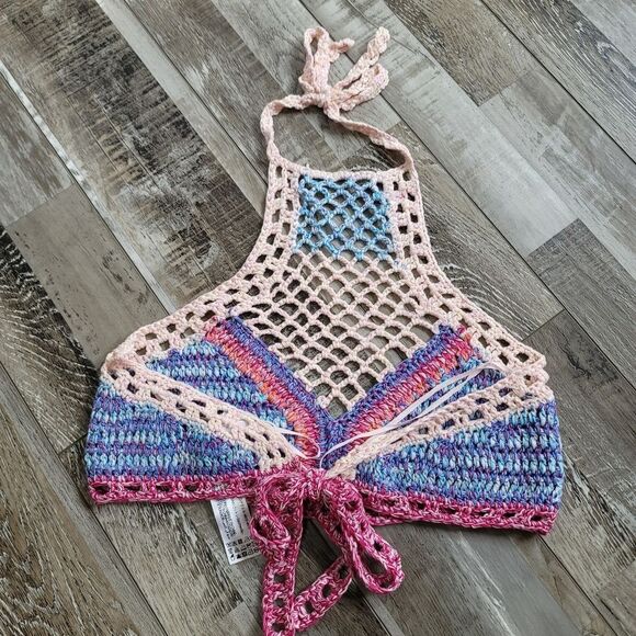 New Zara Crochet Multicolored Crop Top Size Large - Picture 4 of 7